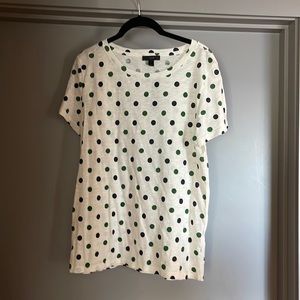 J Crew navy and green polka dot tee